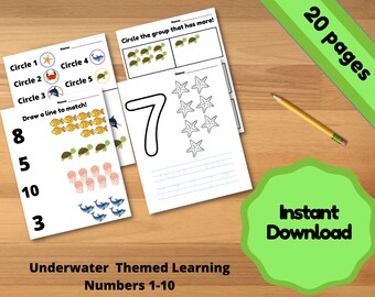 Underwater Number Tracing Workbook: 1-10 Matching & Coloring (20-Page PDF Download)