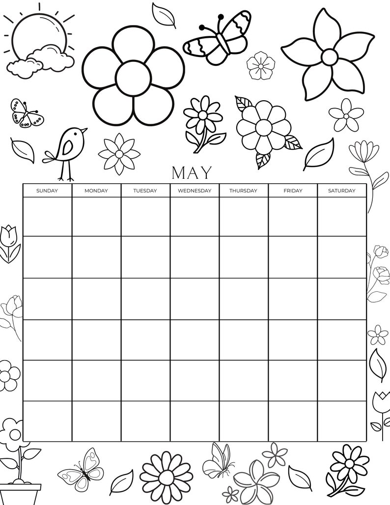 Printable Coloring Calendar for Kids, Kids Calendar, Printable Kids ...