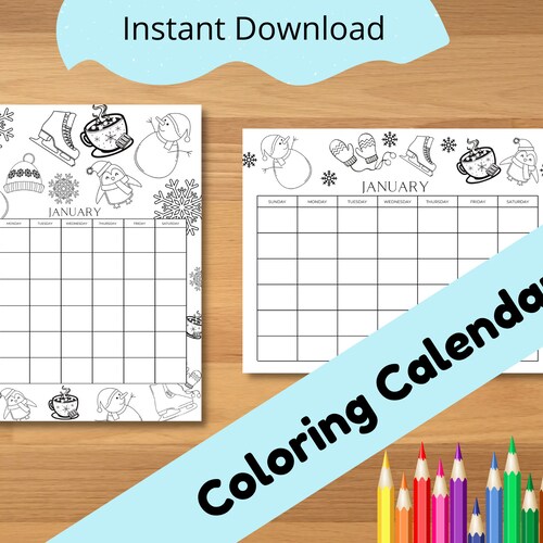 Printable Coloring Calendar for Kids Kids Calendar Printable - Etsy