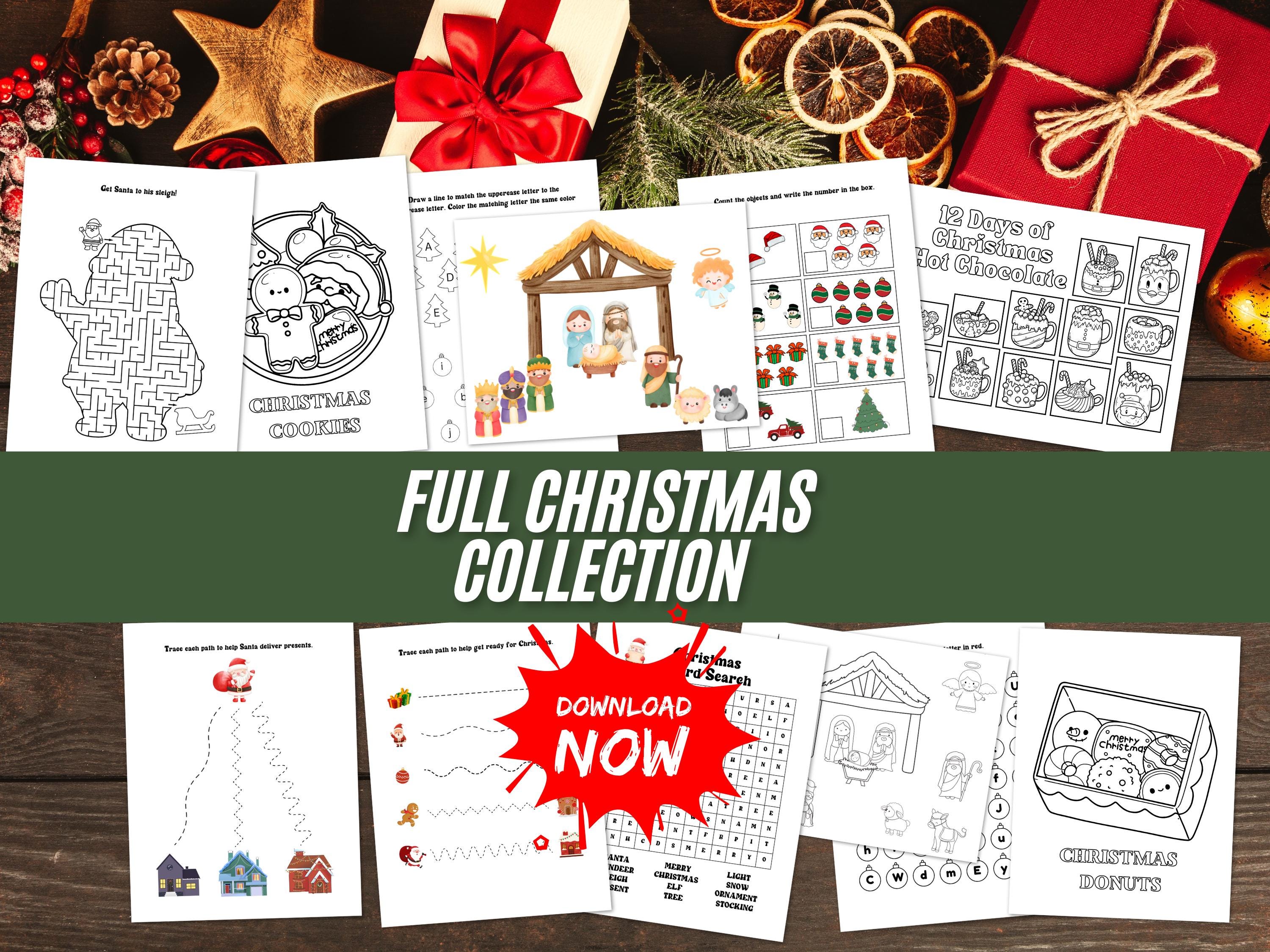 Christmas Printable Activities Bundle | Holiday Kids Activity Pack | Nativity, Symmetry, Coloring and Worksheets | Winter Break Fun