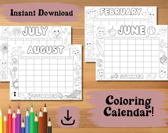 Printable 12-Month Coloring Calendar for Kids – Fun, Cute Animal Themes for Parents, Teachers, and Homeschoolers