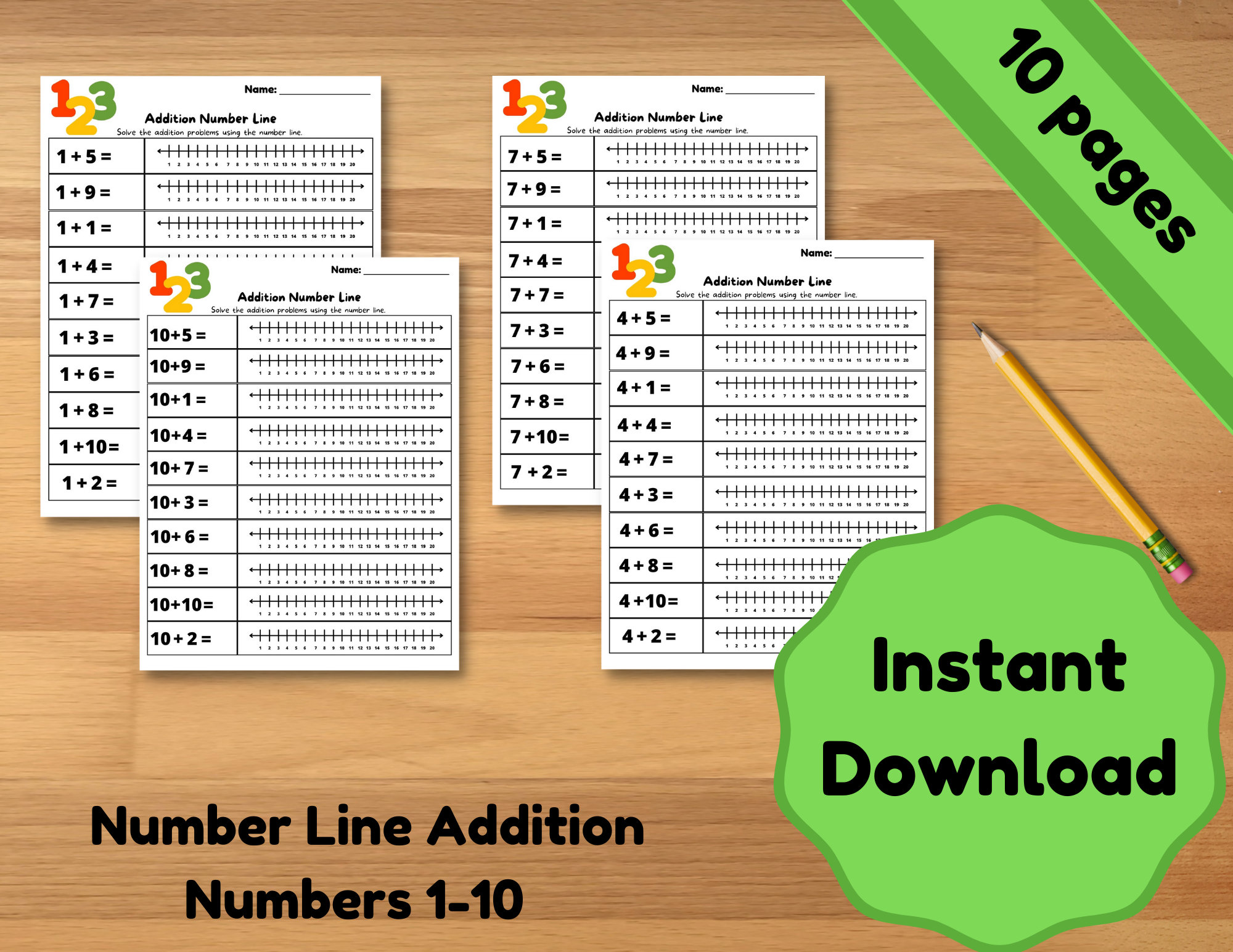 printable number line worksheet addition worksheet kids math etsy