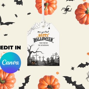 Editable Halloween Gift Bag Tags and Labels for Goodie bags or trick or treat spooky cemetery