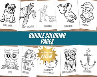 Paquete de páginas para colorear para niños: Animales, Granja, Profesiones (PDF imprimible)