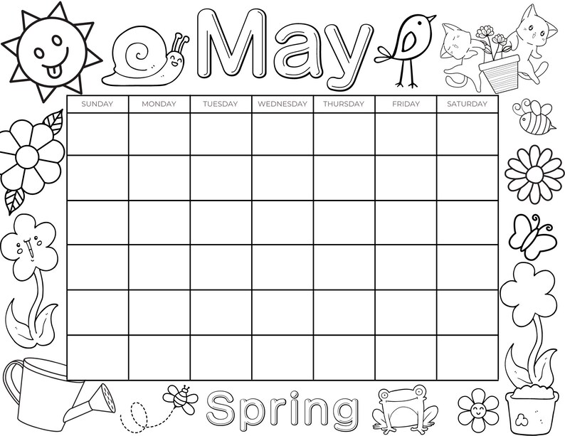 Printable Coloring Calendar for Kids Kids Calendar Printable | Etsy Canada