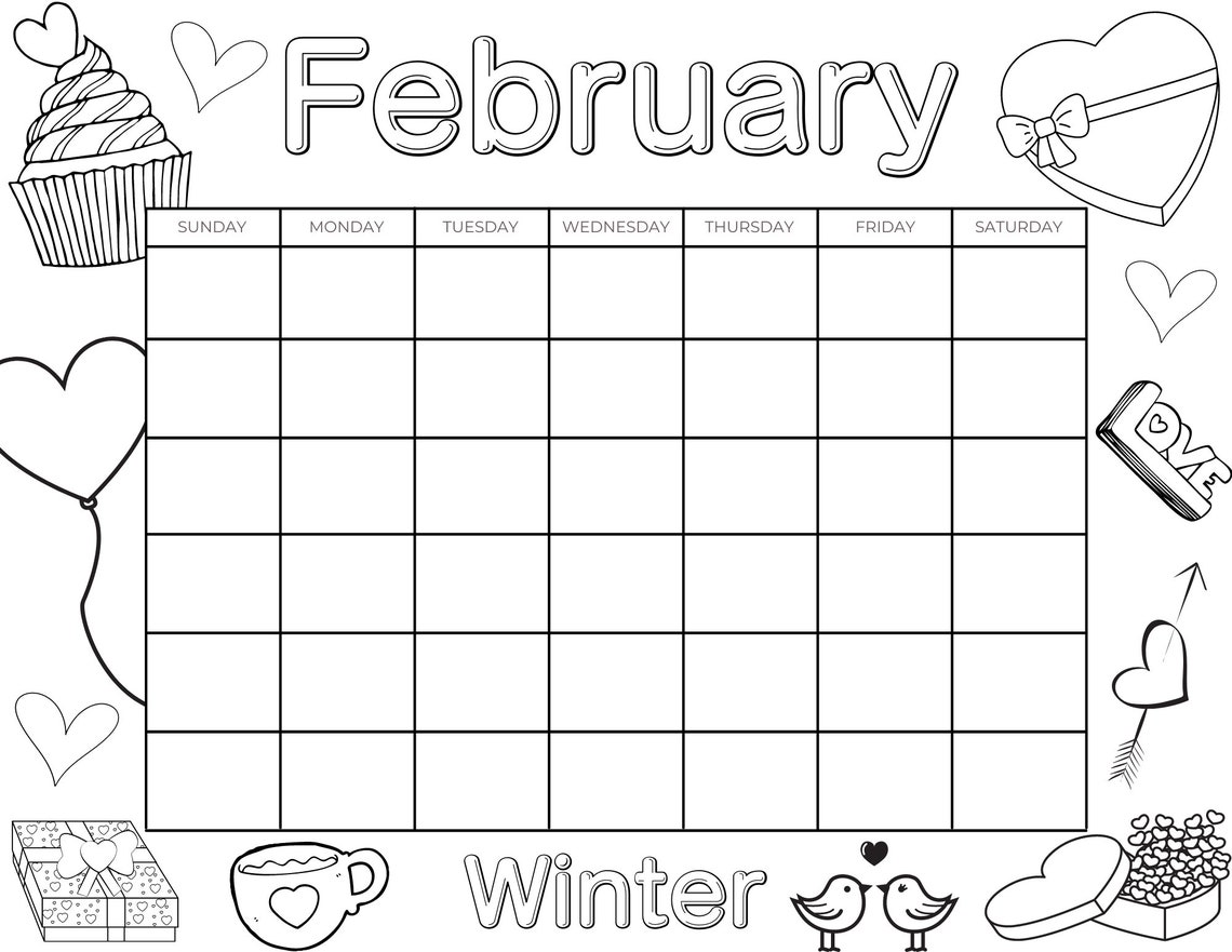 Printable Coloring Calendar for Kids Kids Calendar Printable - Etsy