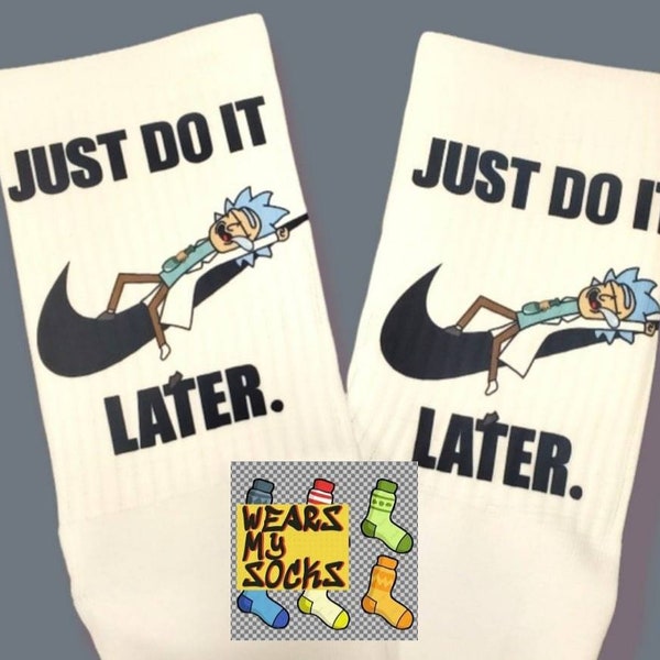 Just do it later cartoon funny socks rick socks