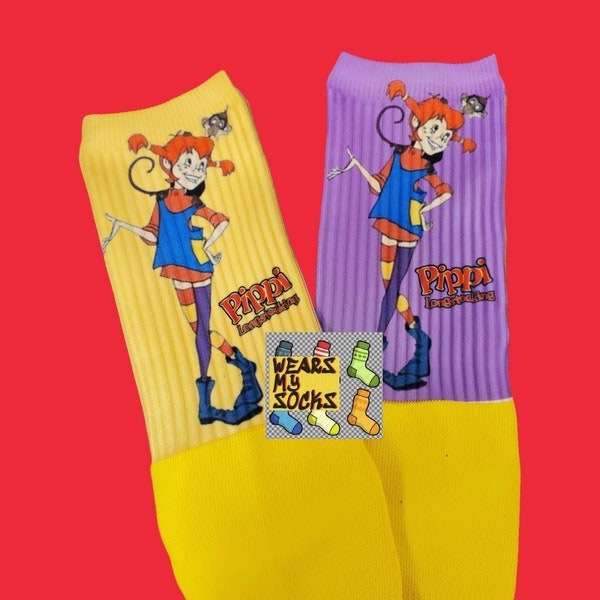 Pippi vintage Longstocking yellow pilates socks handmade birthday gift knitting