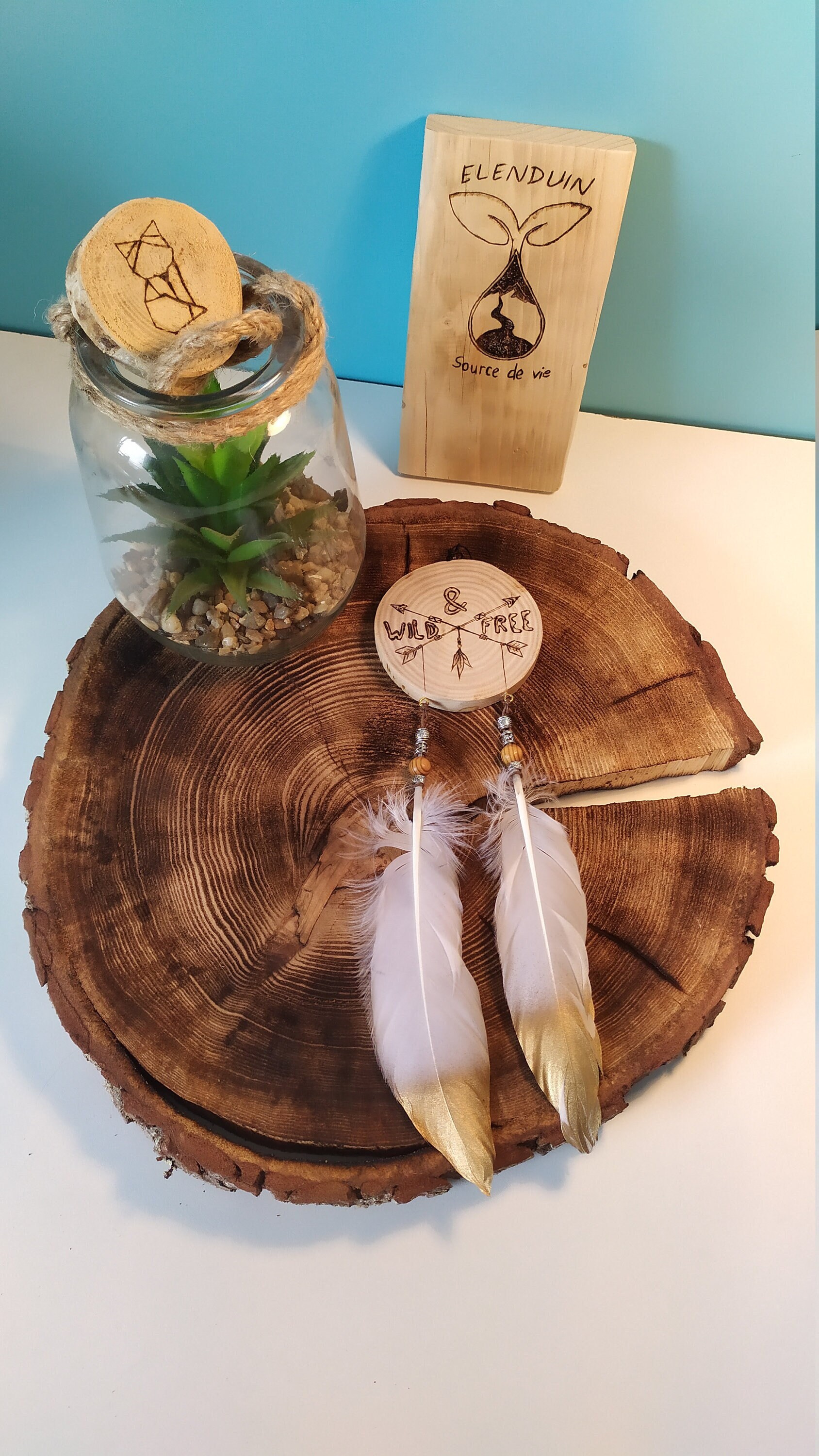 Capteur de Rêve en Bois avec Pyrogravure Wild & Free