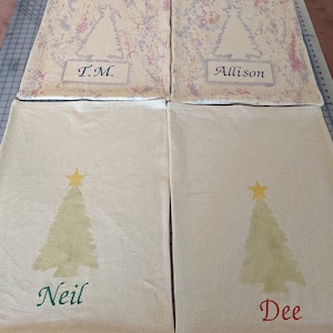 Embroidered Holiday Themed Sustainable Reusable Cotton Gift Bags with Natural Dye