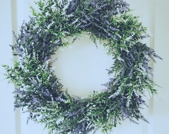 Spring/Summer/All season wreath/Everyday wreaths for front door/Wreath/Lavender Gift/Farmhouse/Door hanger/Purple and white/Etsy Canada