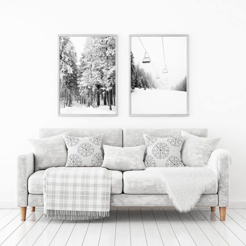 Ski Art Set of 2 Prints Two Piece Wall Art Black and White Winter ...