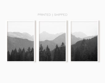 Black And White Mountain Set Of 3 Prints | Landscape Wall Art | Forest Photography | Printed Art