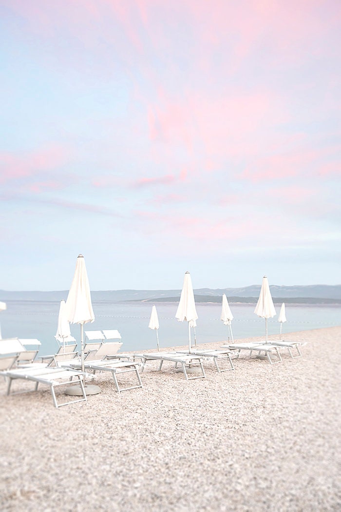 Beach Umbrella Print Pink Summer Art Print Printed and Shipped Coastal Art Etsy