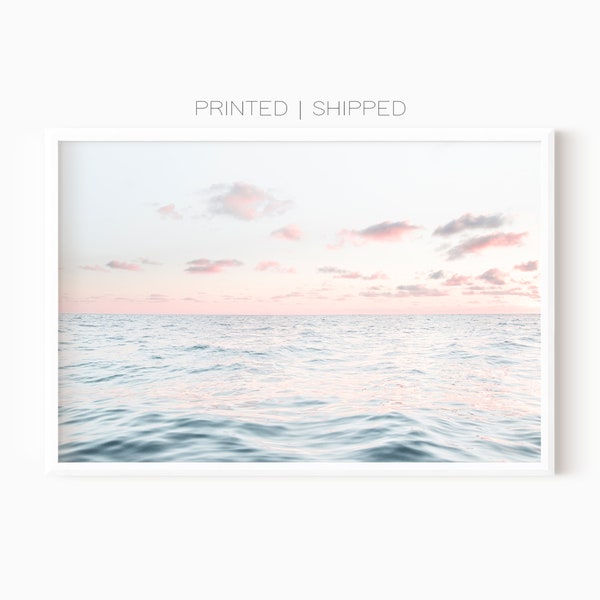 Ocean Sunset Wall Art | Pink Beach Print | Mailed Poster | Coastal Photography | Sunrise Art Print | Blush Pink Wall Art