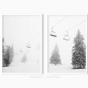 Set van 2 skiposters | Zwart-wit winterlandschapsfotografie-afdruk