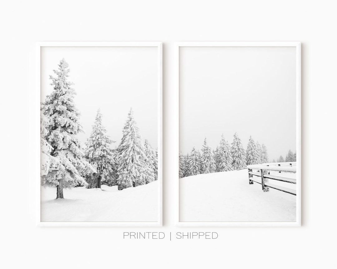 Winter Wall Art Set | Snow Pine Tree Print | Modern Farmhouse Art ...