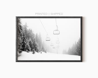 Lámina para telesilla / Póster impreso en blanco y negro / Arte de telesilla de invierno / Arte para la pared de un chalet de esquí / Fotografía de esquí / Envío gratuito