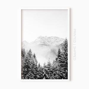 Black And White Foggy Mountain Forest Photography | Log Cabin Decor | Winter Prints | Printed Art | Misty Landscape | Ski Lodge Decor