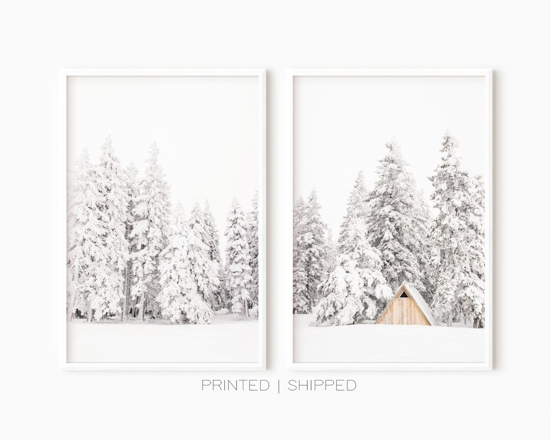 Snowy Pine Trees Set of 2 Prints | Winter Forest Two Piece Wall Art ...