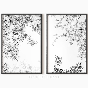 Baumzweige 2er-Set Drucke | Schwarz Weiß Wand Kunst 2er Set | Gedruckte Kunst | Poster Wald | Zweiteilige Wandkunst | Minimalistische Wandkunst