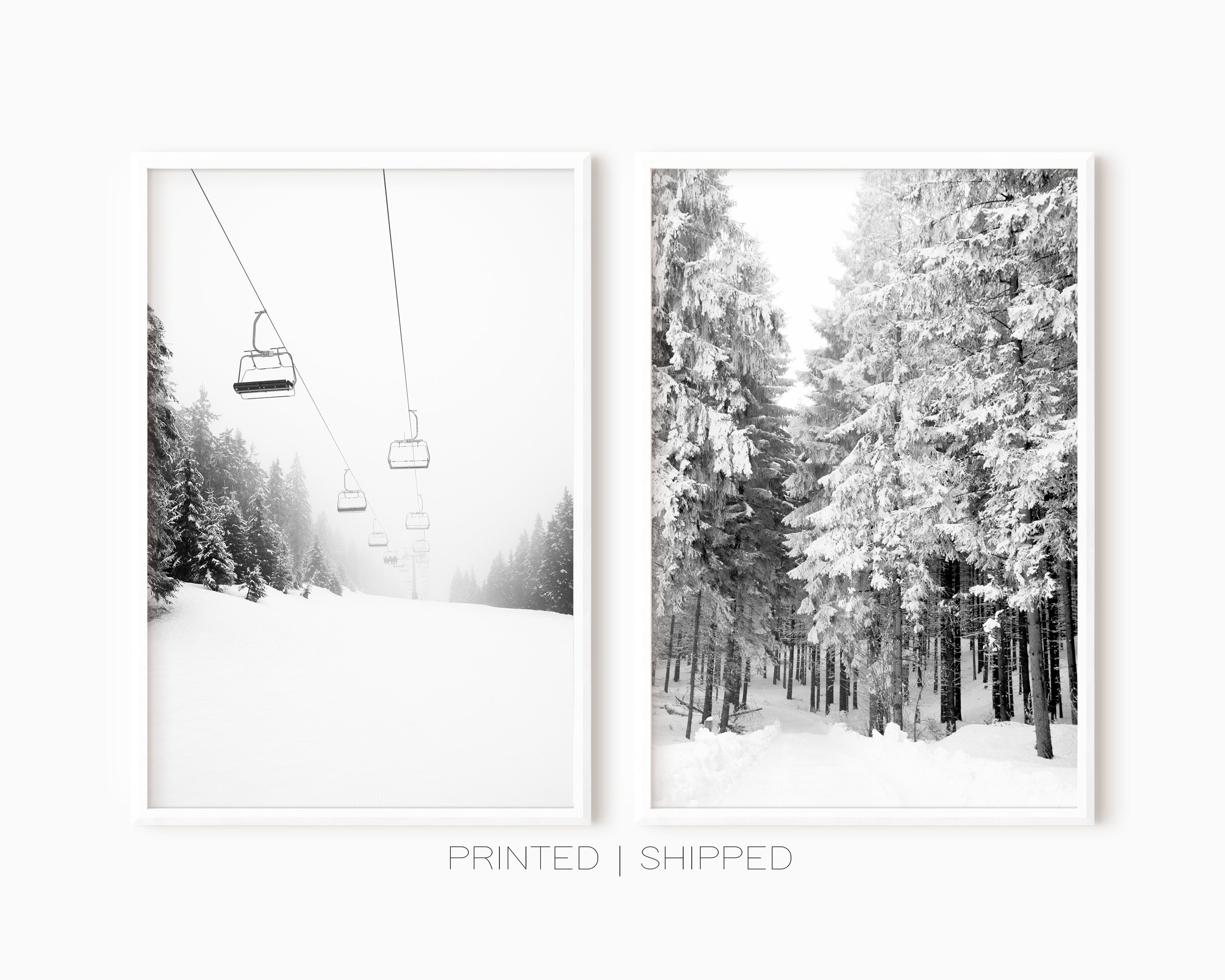 Ski Art Set of 2 Prints | Two Piece Wall Art | Black and White Winter ...