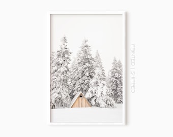 Snow Covered Trees Winter Forest Print | Snowy Cabin Wall Art | Free Shipping
