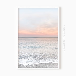 Póster de atardecer en el océano rosa / Arte costero impreso y enviado