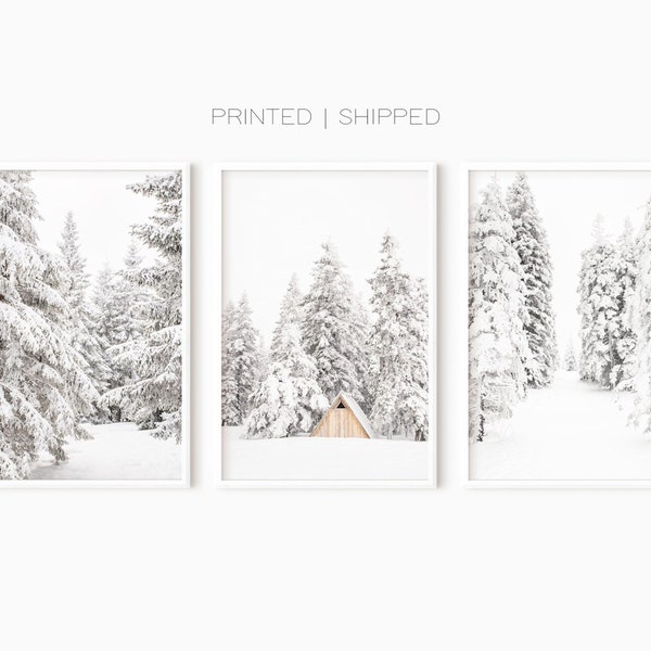 Forêt d'hiver, lot de 3 impressions | Photographie d'hiver | Pins des neiges | Art mural imprimé | Décoration murale des Fêtes | Impression forêt enneigée