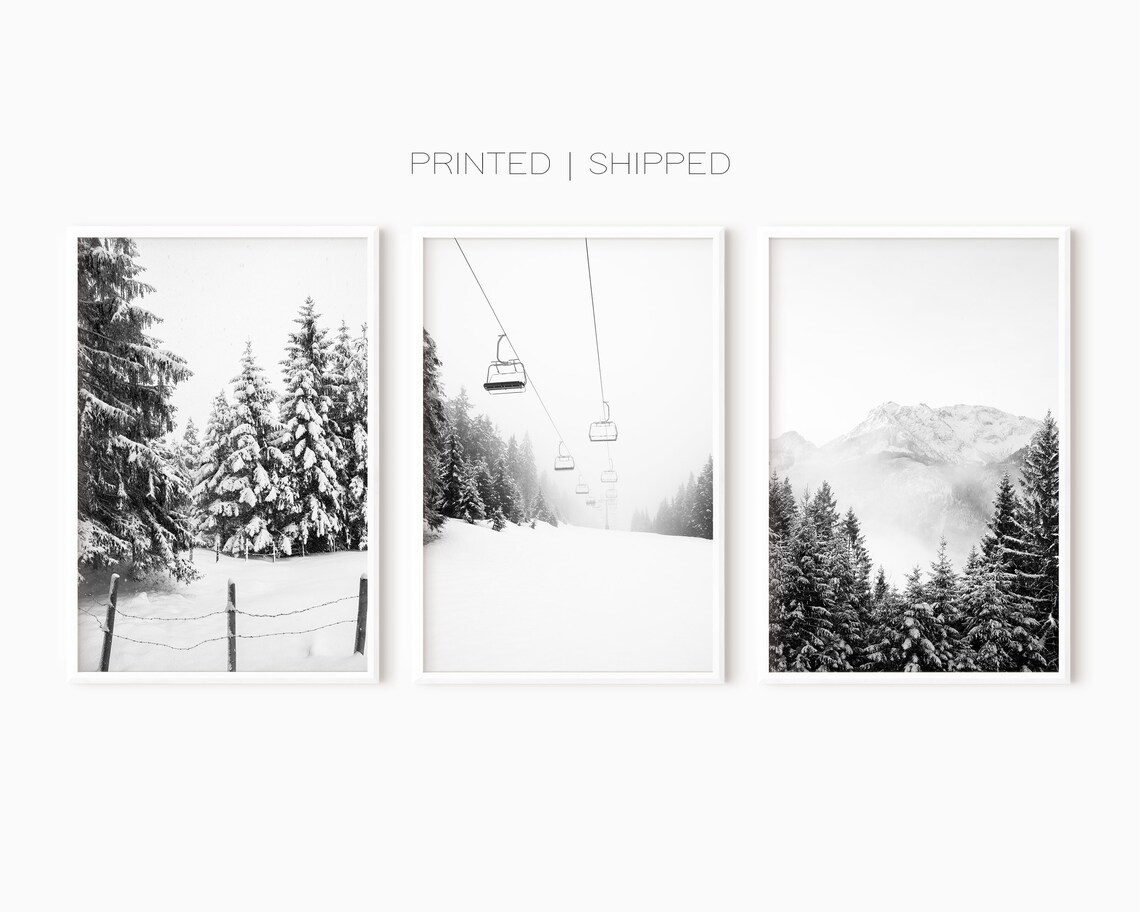 Ski Set of 3 Prints Winter Poster Black and White Ski - Etsy