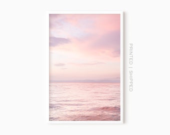 Ocean Sunset Print | Ocean Photography | Pink Clouds | Sunset Wall Art | Blush Pink Beach | Pastel Ocean Print | Printed Art | Free Shipping