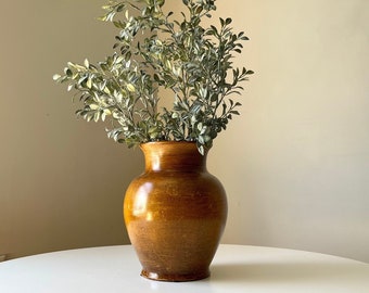 Large Ceramic Vase with a Brown Glazed Finish (Made in Italy)