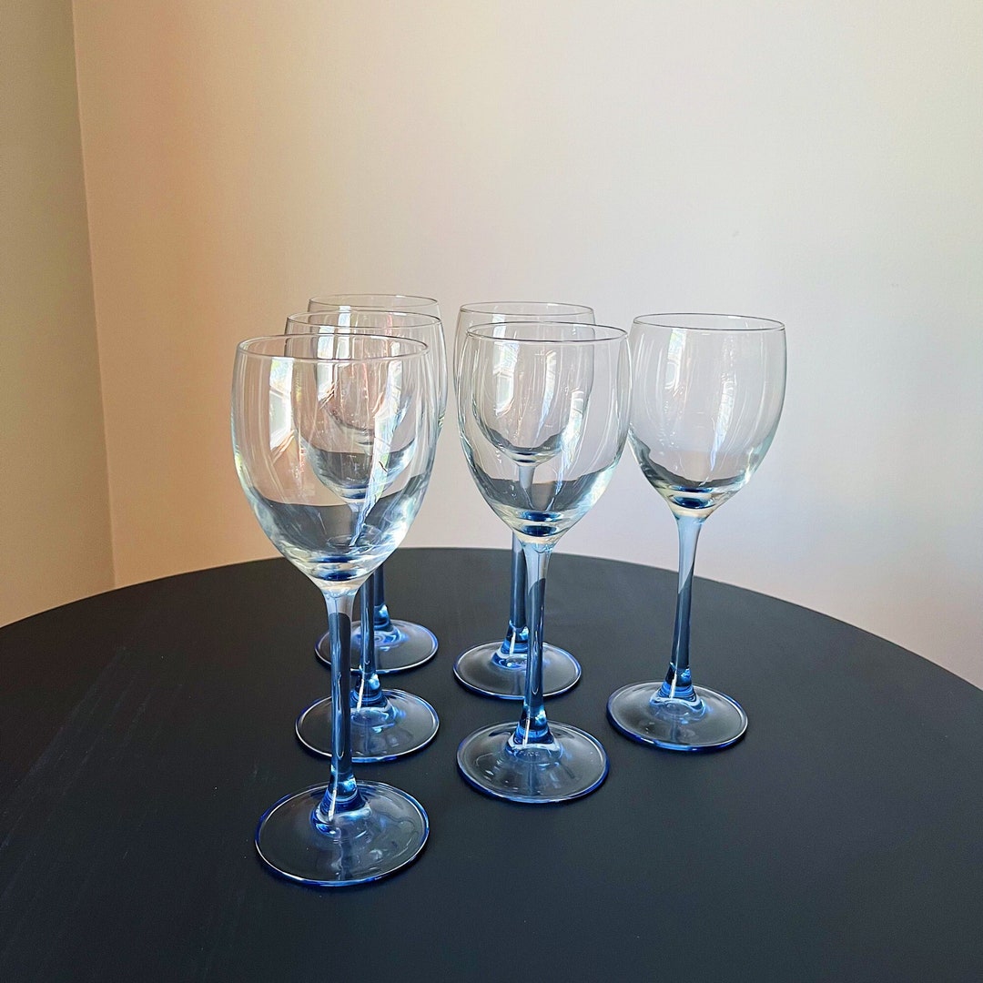 Vintage azur Pale Blue Stemmed Wine Glasses Set Etsy