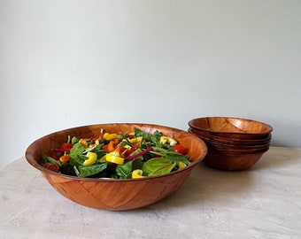 Vintage 1970s Wood Salad Bowl Set