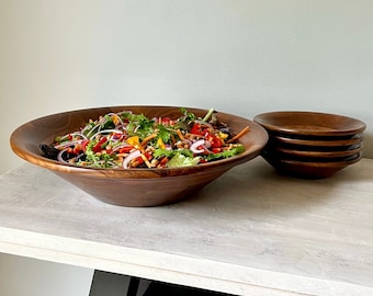 Solid American Walnut Salad Bowl Set