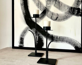 Sleek Black Wrought Iron Candlestick Holders