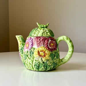 Vintage Ceramic Multicolor Teapot with an Intricate Floral Pattern by CBK Ltd.