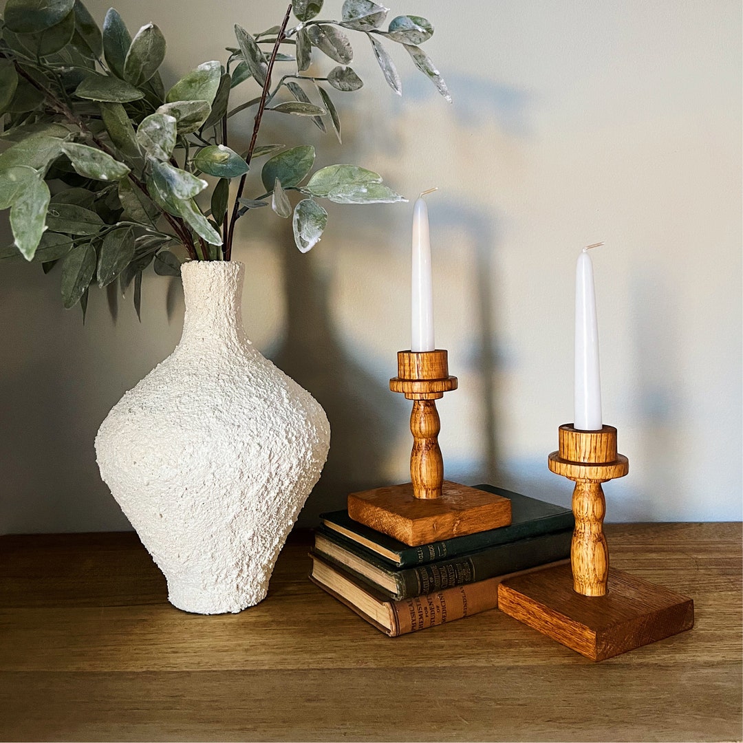 Vintage Solid Wood Candlestick Holders Hand Turned Wood - Etsy