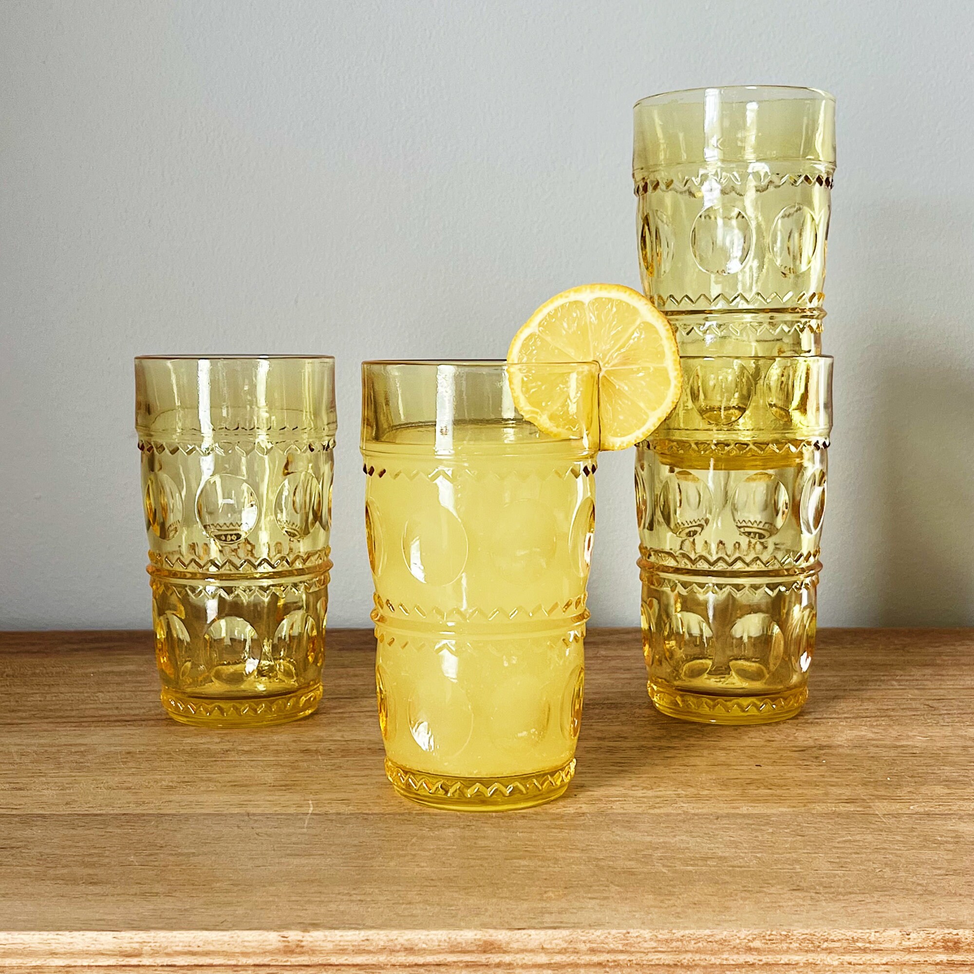 Heavy Amber Colored Drinking Glasses Yellow Colored Glass Etsy
