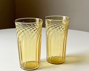 Amber Glass Tumblers with Ripple Embossed Pattern