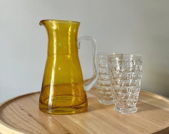 Amber Colored Glass Pitcher with Asymmetric Handle