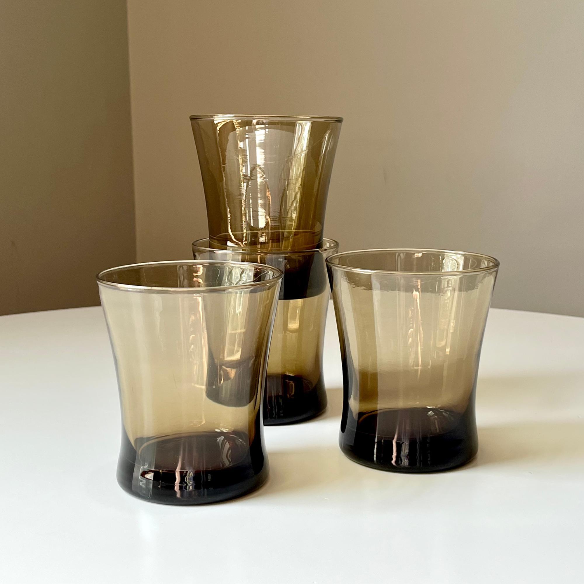 Vintage Smokey Brown/Tawny Linden Design Short Tumblers with a Slight Hourglass Shape by Anchor Hocking