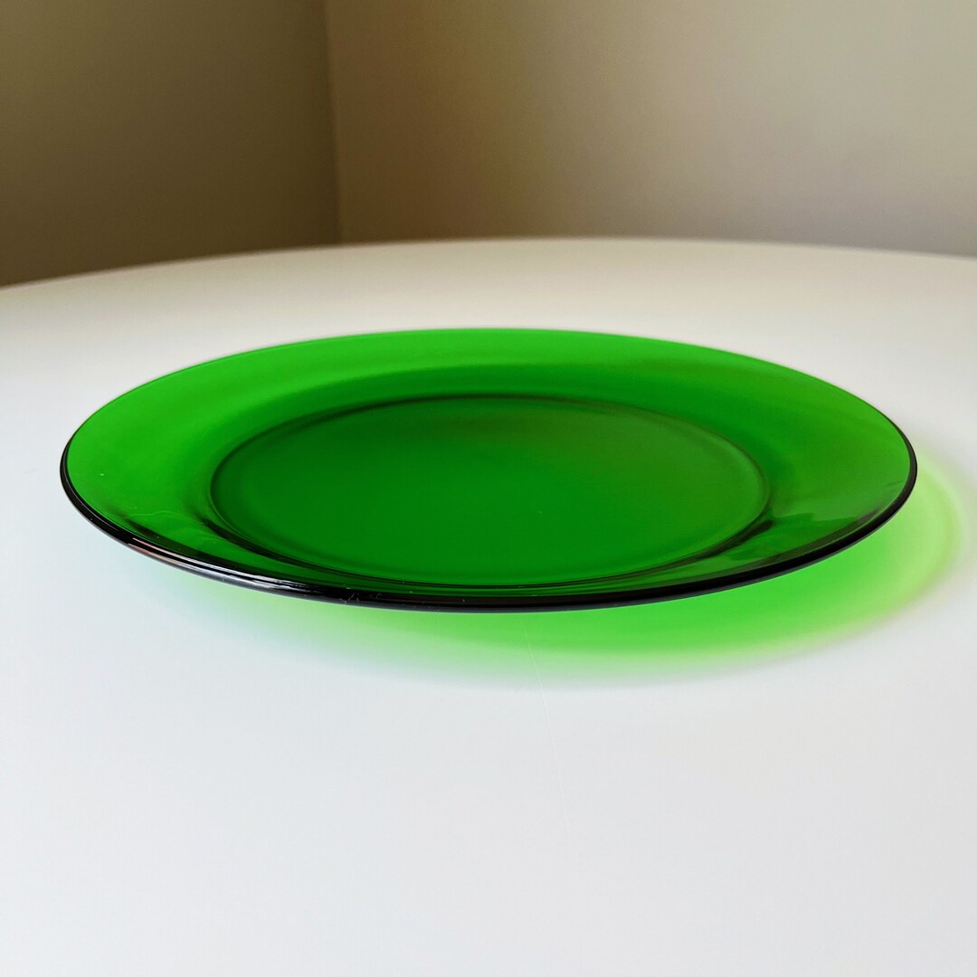 Vintage Mid Century Modern Emerald Green Glass Dinner Plates Etsy