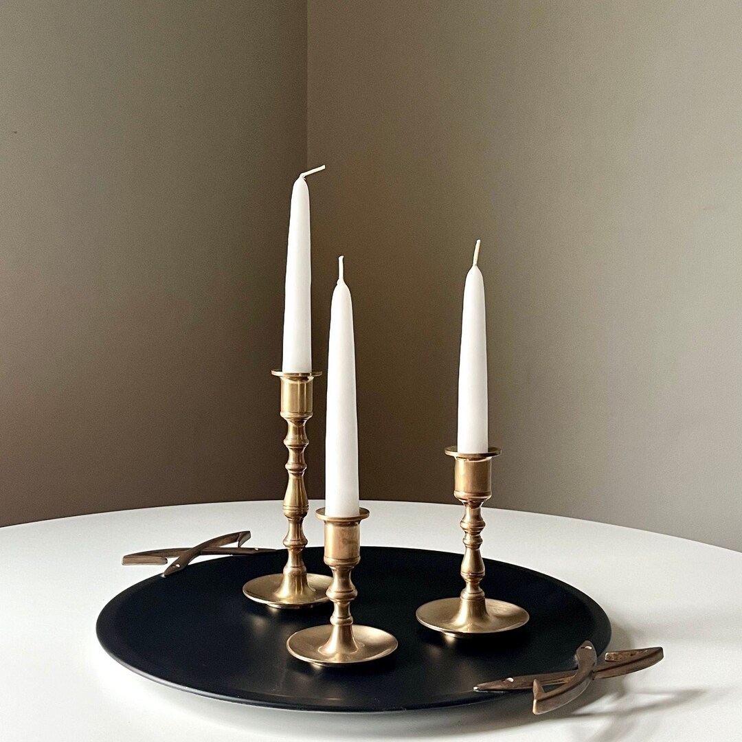 Set of Three Brass Taper Candle Holders With Descending Heights - Etsy