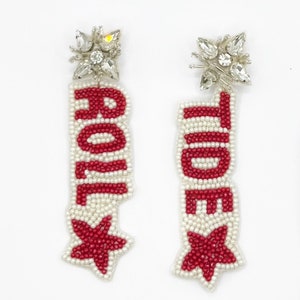 Alabama, Roll Tide, Beaded Statement Earrings, Game Day, Tailgate Fashion, handmade earrings, SEC