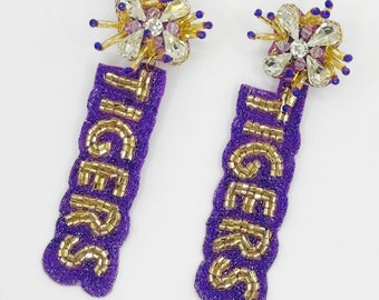TIGERS Beaded Statement Earrings, Purple and Gold, LSU, handmade earrings,  Geaux Tigers, Louisiana, Baton Rouge