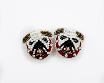 Bulldog, Beaded Statement Earrings, Studs, Game Day, Tailgate Fashion, handmade earrings