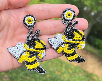 Bee Beaded Statement Earrings, Yellow and Black, Atlanta Ga, Game Day, College Football, Tailgate, handmade earring