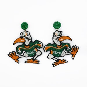 Miami, Hurricanes, Ibis, Beaded Statement Earrings, College Football, Tailgate Fashion, Game Day, handmade earrings