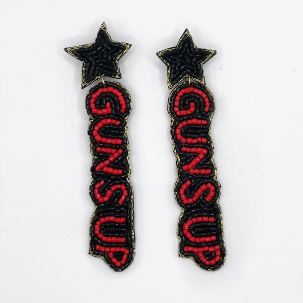 Guns Up, Boucles d'oreilles perlées, Game Day, Tailgate Fashion, boucles d'oreilles faites main